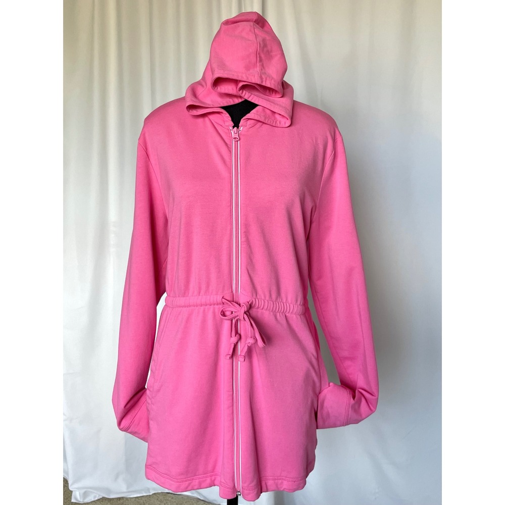 Talbots Full Zip Jacket Hoodie Sz L Barbie Pink Drawstring Waist Pockets Coverup